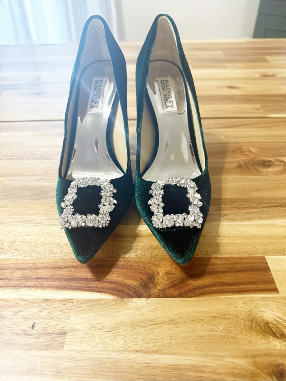 Badgley Mischka Collection Cher Crystal
Embellished Pump in Emerald Green Velvet - Picture 5 of 10